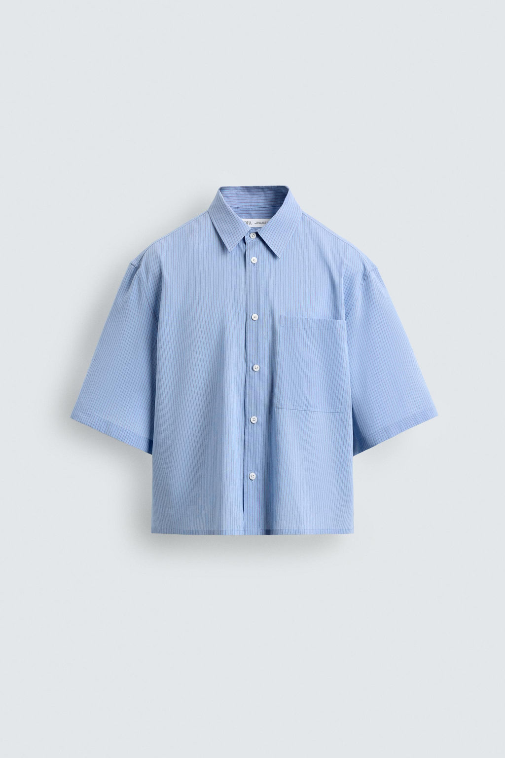 CAMISA CROPPED FIT CUADROS / Azul claro - Zara фото 7