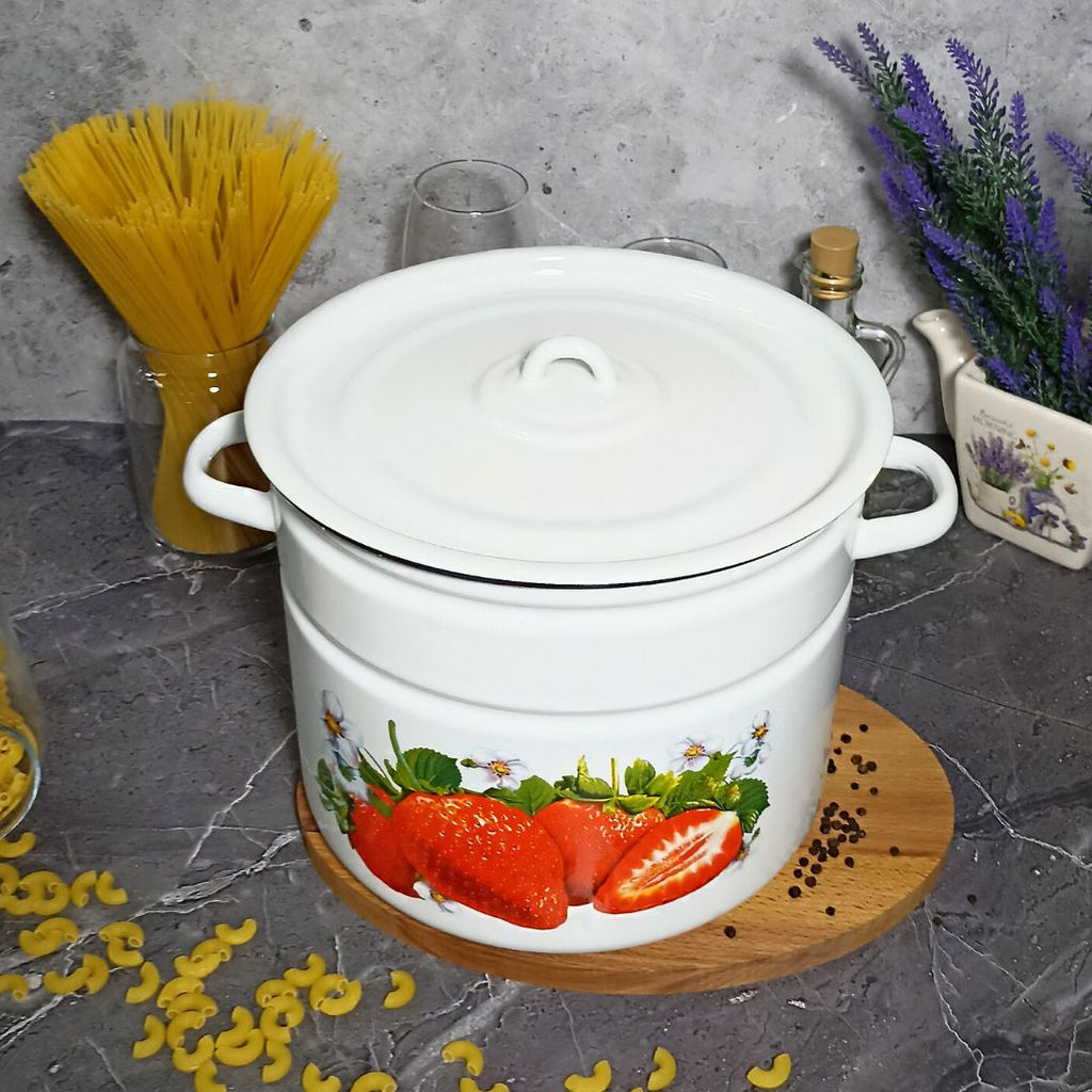 Кастрюля 9,0л цил. белосн. Клубника садовая 1с200с - Стальэмаль фото 3