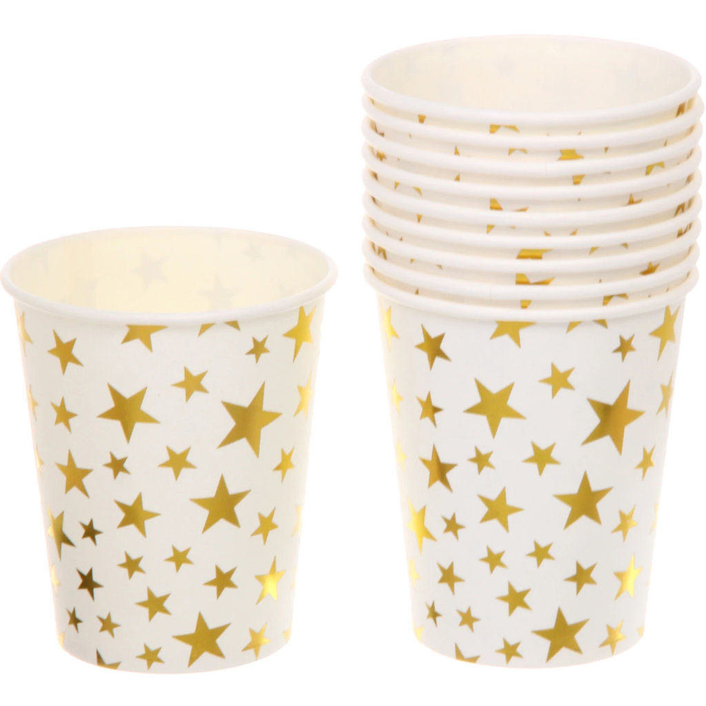 Цена за 6 шт. Стакан бумажный 0,2л в наборе 10 шт "Звездное синяие", золото