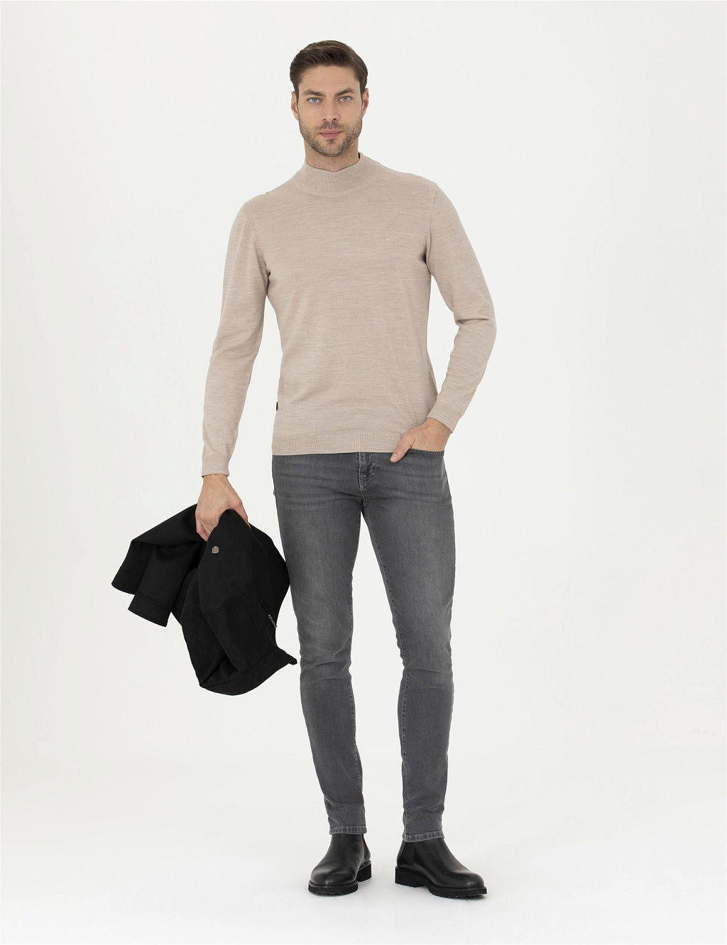 Ta_ Slim Fit Yar_m Bal_k__ Yaka Y_n Kar___ml_ Basic Triko Kazak - Pierre cardin фото 4