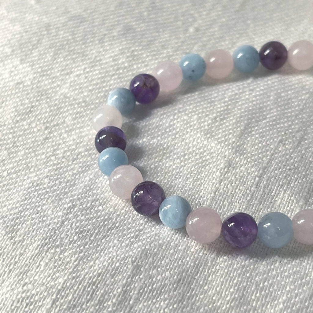 Браслет из Аквамарина, Аметиста и Розового кварца