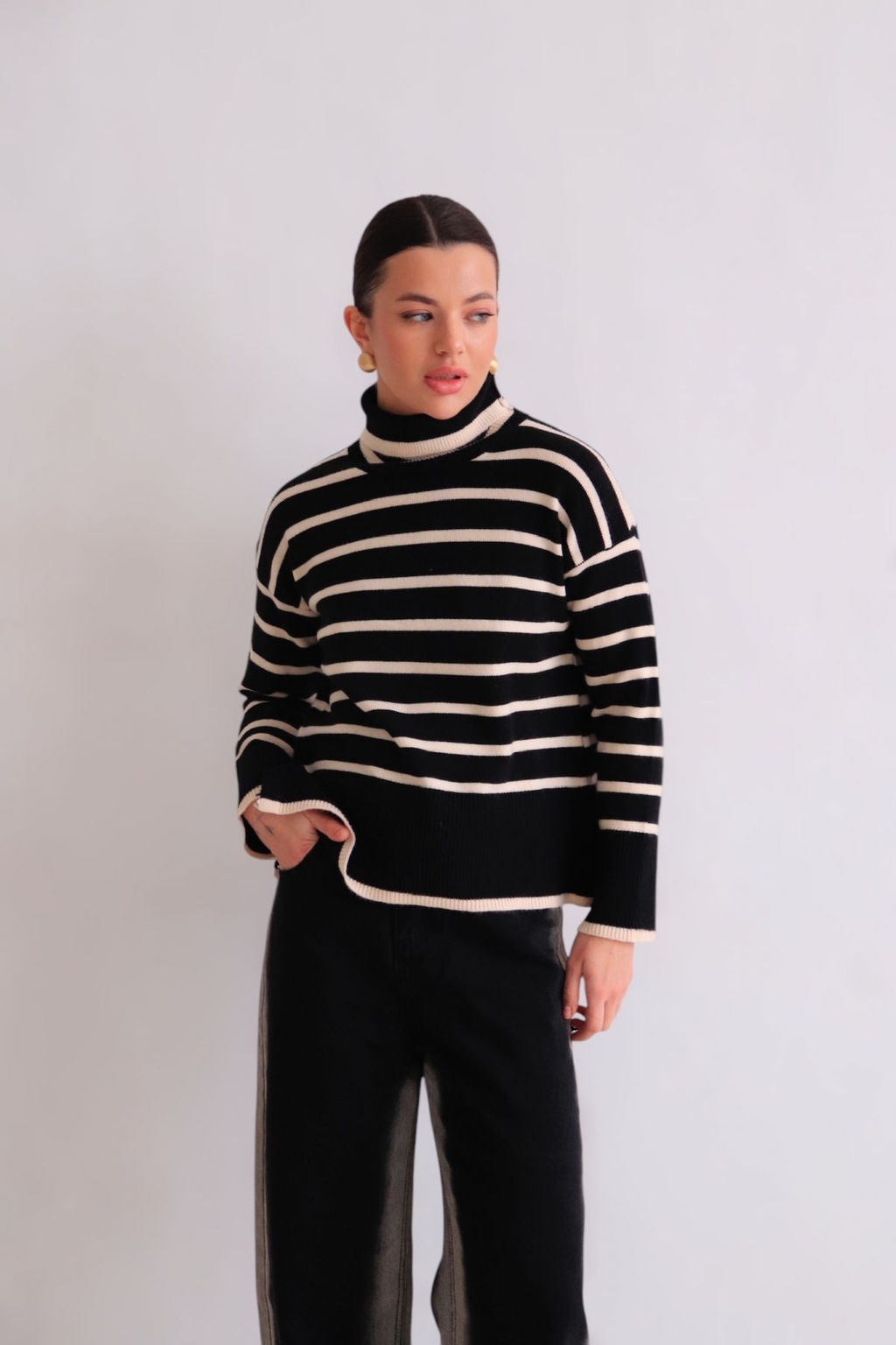 Martichelli Свитер чёрный в бежевую полоску  фото 10