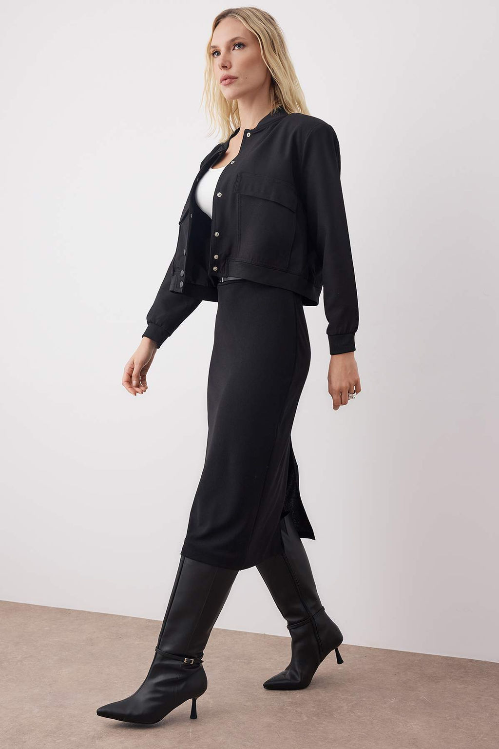 Siyah Kalem Cift Kemerli Krep Esnek Orme Etek TWOAW26ET00087 - Trendyolmilla фото 3