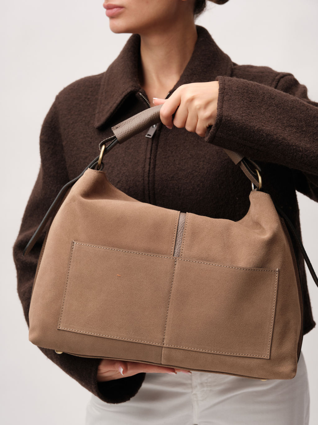 Замшевая сумка Andrea DBR 31374 серо-коричневый  фото 3