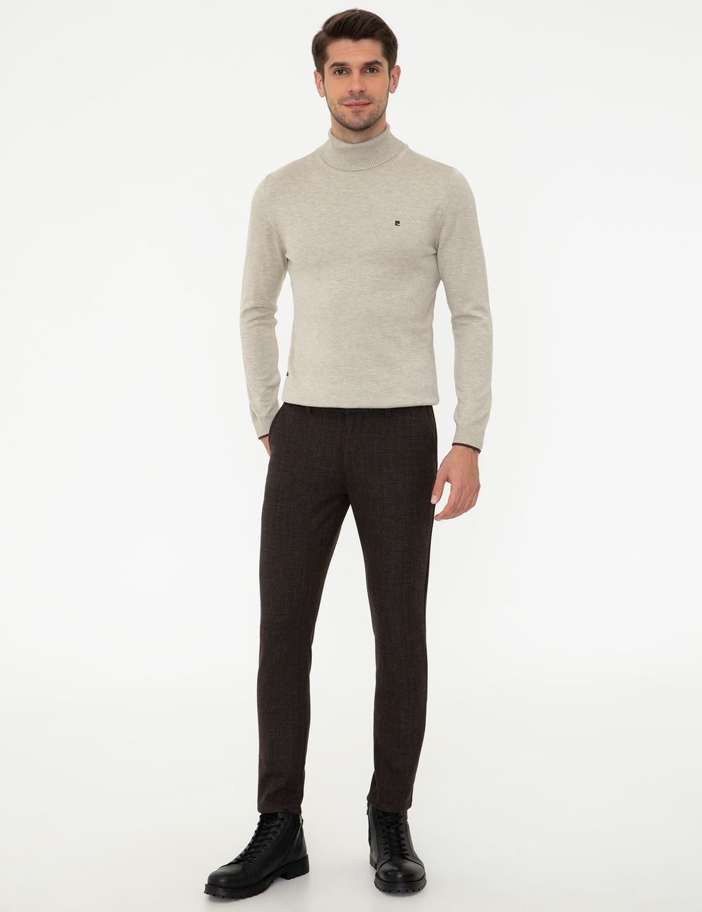 Kum Melanj Slim Fit Bal_k__ Yaka Basic Triko Kazak - Pierre cardin фото 5