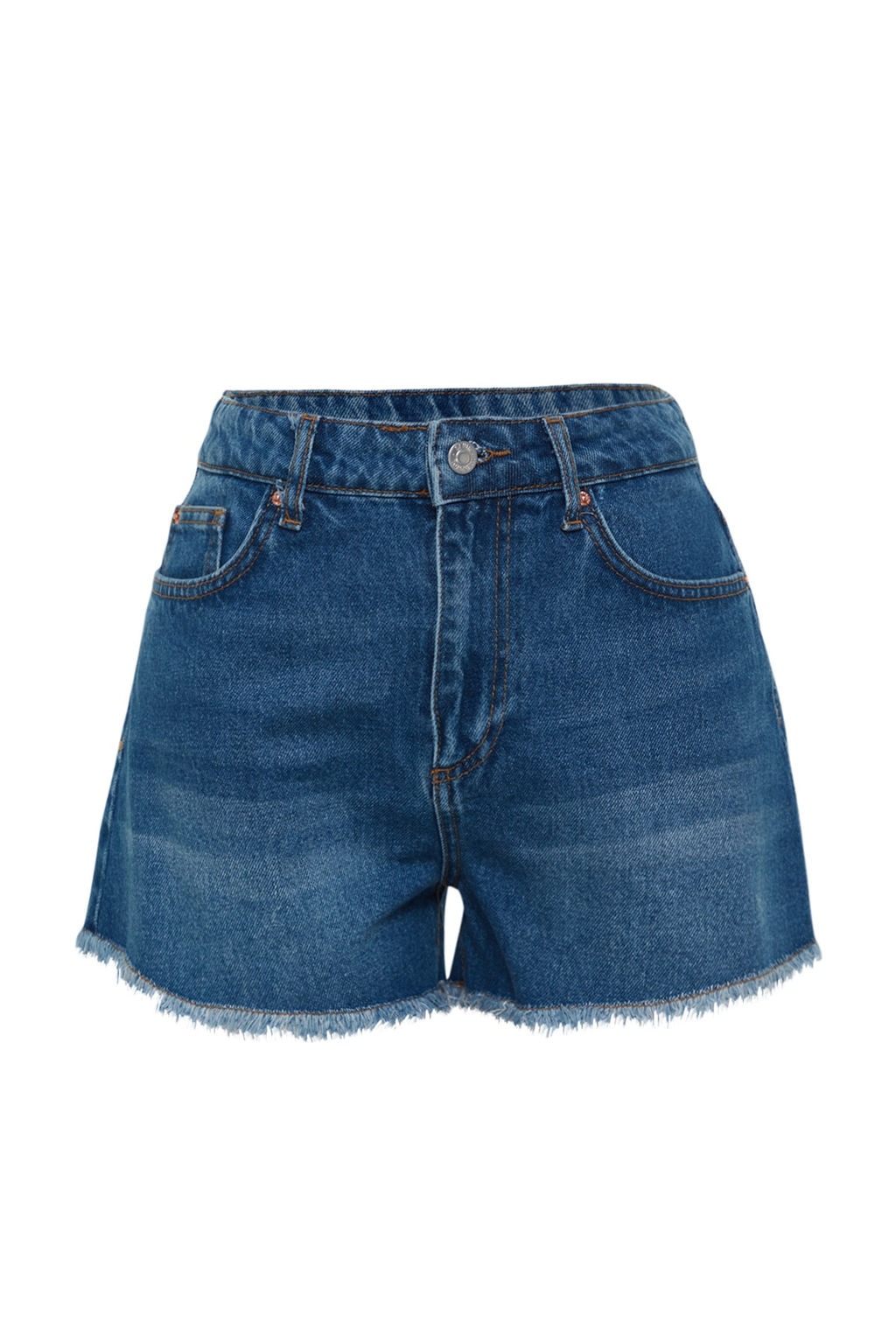 TRENDYOLMILLA Koyu Mavi Pacas? Y?rt?kl? Yuksek Bel Denim Sort TWOSS23SR00220  фото 6