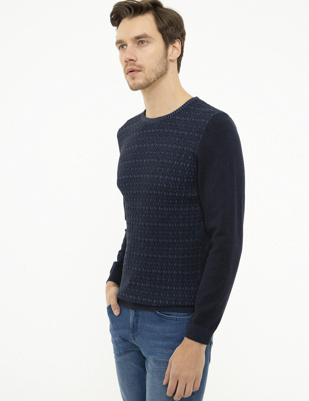 Lacivert Slim Fit Bisiklet Yaka Triko Kazak - Cacharel фото 3