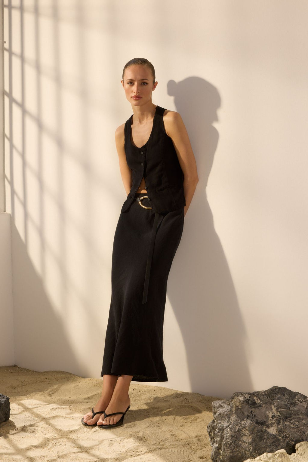 TRENDYOLMILLA Vizon %100 Keten Beli Lastikli Yuksek Bel Midi Etek TWOSS24ET00152  фото 19