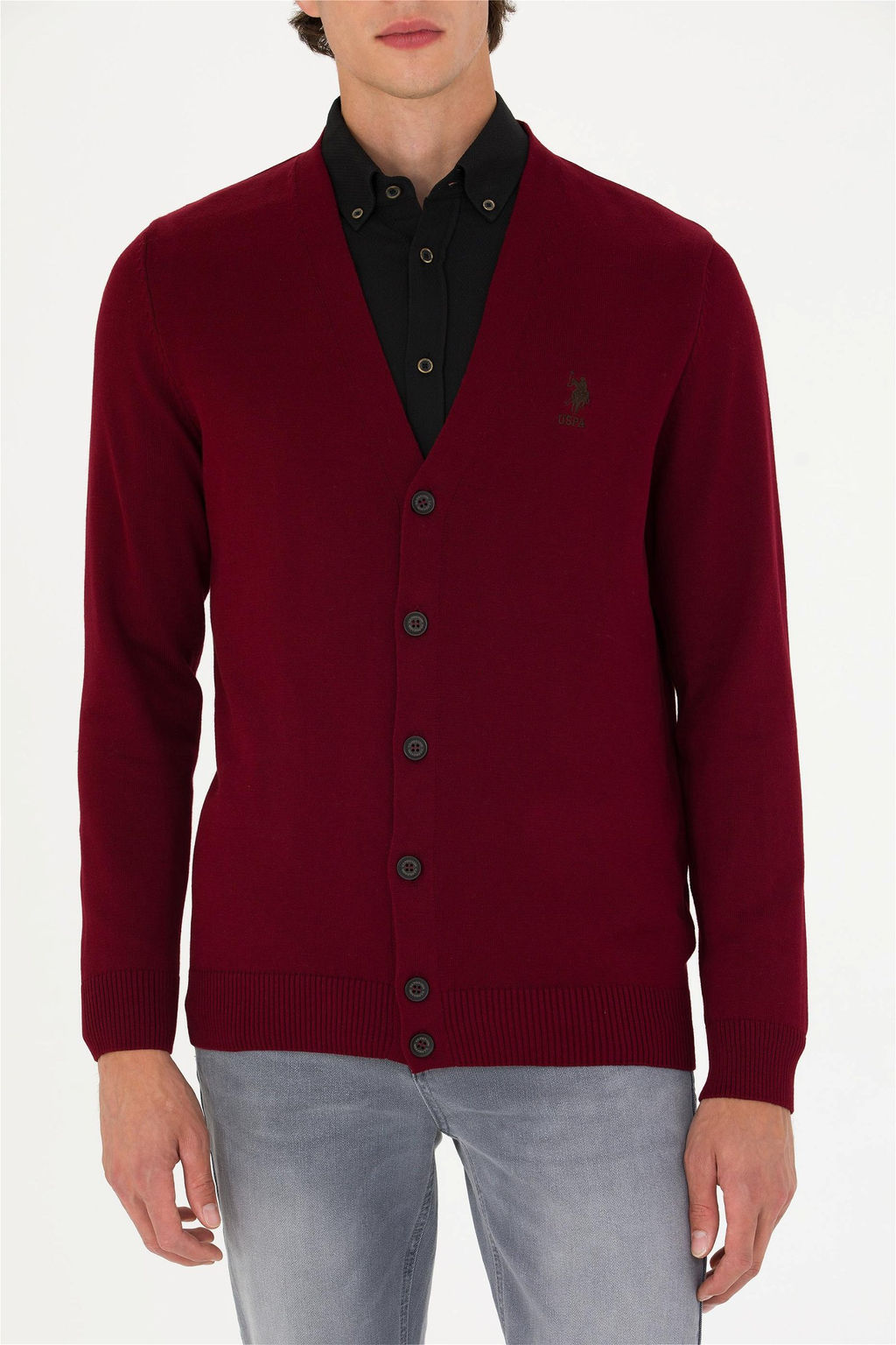 U. S. Polo Assn Мужской бордовый базовый трикотажный кардиган - U.s. polo assn фото 6