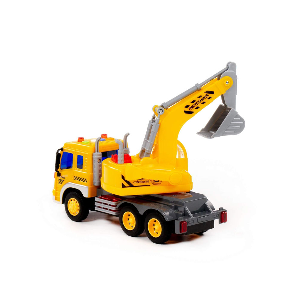 Сити, автомобиль-экскаватор инерционный (со светом и звуком) (жёлтый) (в коробке) - Полесье фото 4