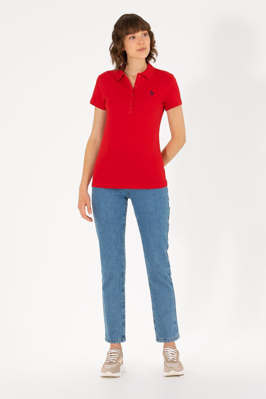 U. S. Polo Assn Женская красная базовая футболка с воротником-поло - U.s. polo assn фото 3