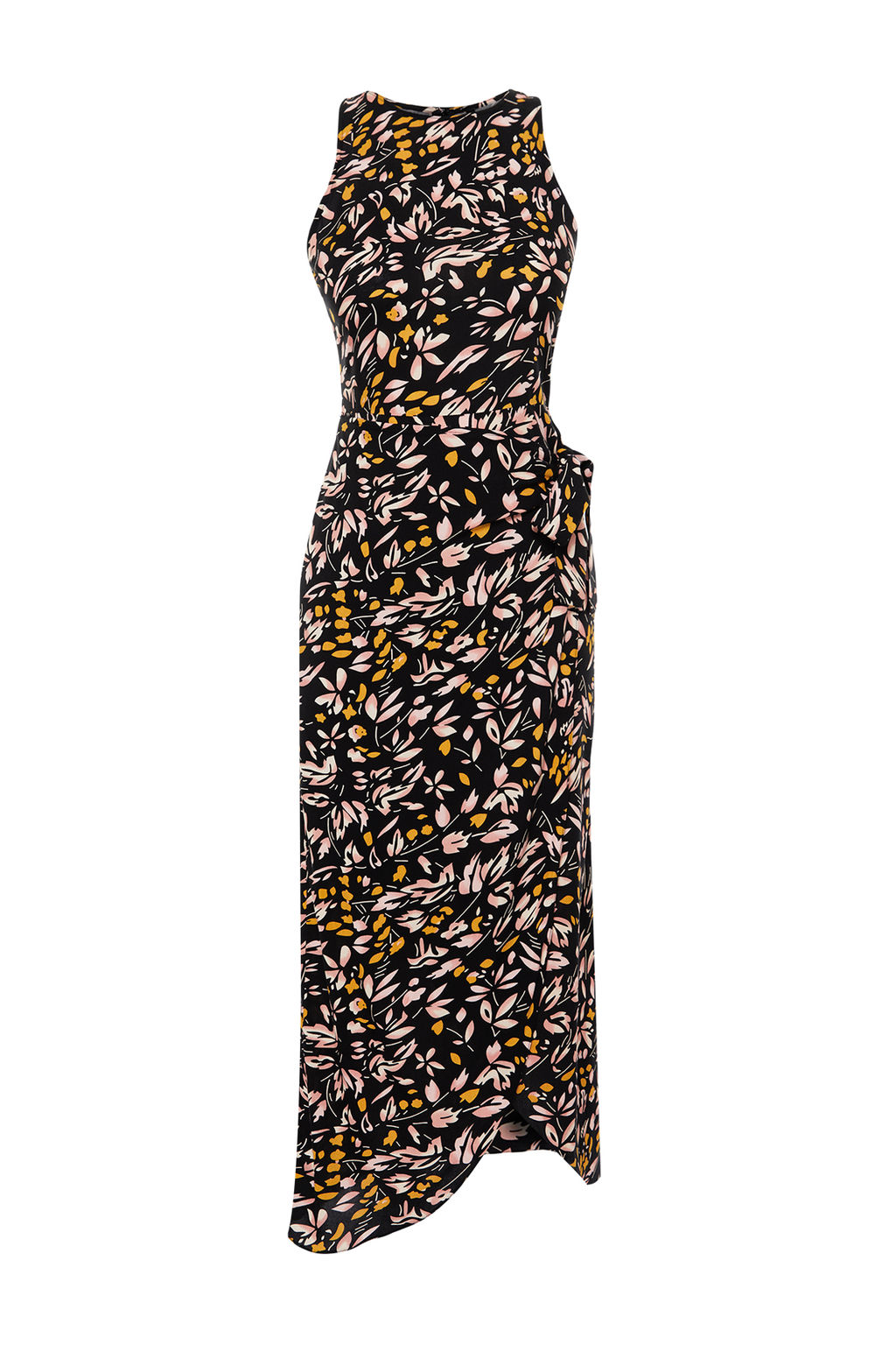 Siyah Cicekli Baglama Detayl? A-line Midi Dokuma Elbise TWOSS24EL00458