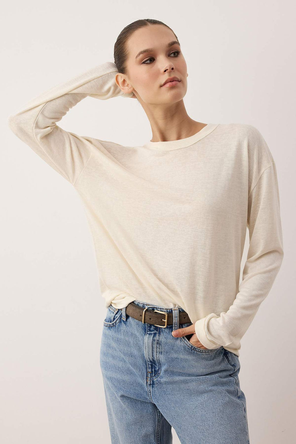 Wardrobe Essentials Kahverengi Bisiklet Yaka Relaxed/Rahat Kal?p Orme T-shirt | TWOAW26TS00010 - Trendyolmilla фото 8