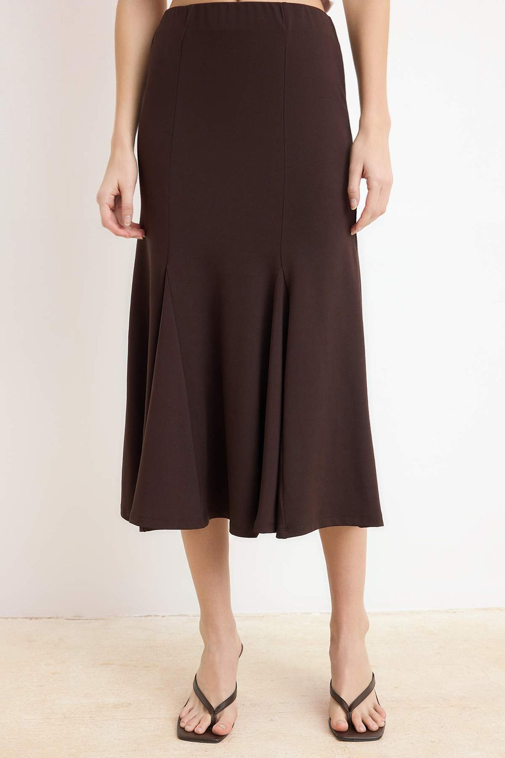 Kahverengi A-Kesim/Can Form Yuksek Bel Midi Esnek Orme Etek TWOSS26ET00063 - Trendyolmilla фото 3