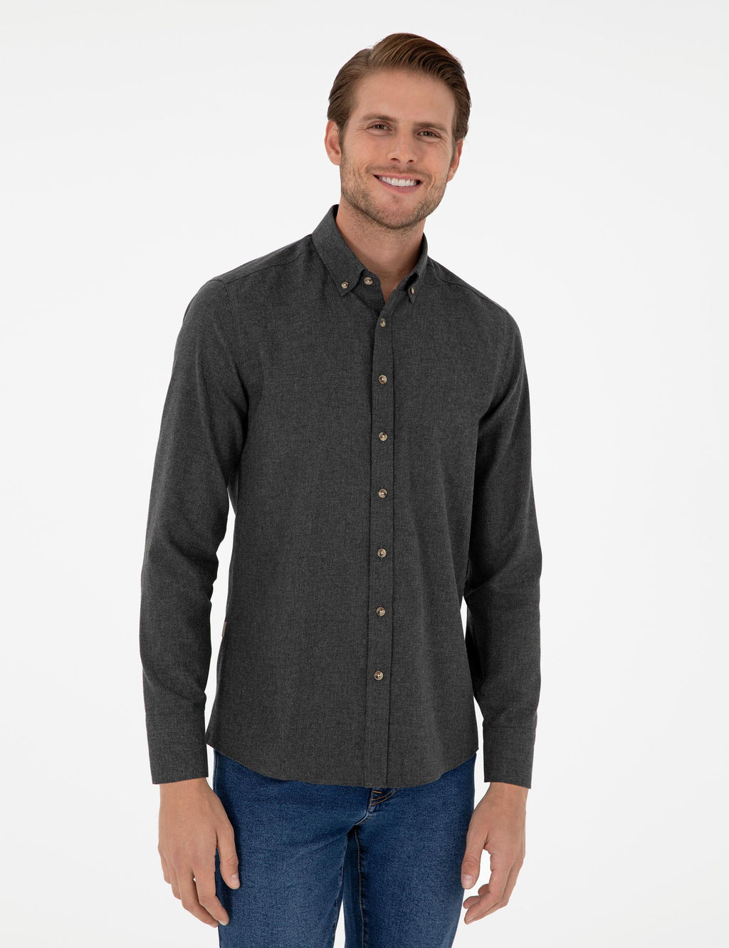 Antrasit Slim Fit Uzun Kollu G_mlek