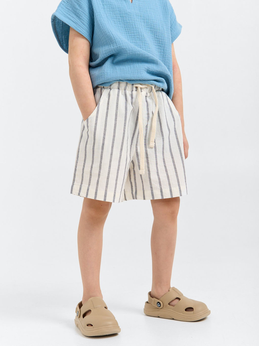 Шорты бермуды хлопковые "Полоска Уголь"