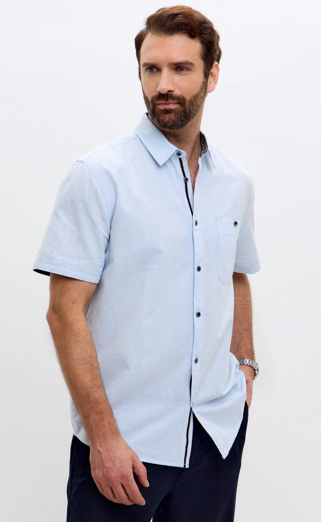 Рубашка к/р лен F611-0485 l.blue - Fine joyce фото 7