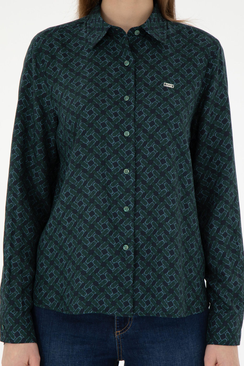 Женская темно-зеленая рубашка с длинным рукавом Неожиданная скидка в корзине - U.s. polo assn фото 6