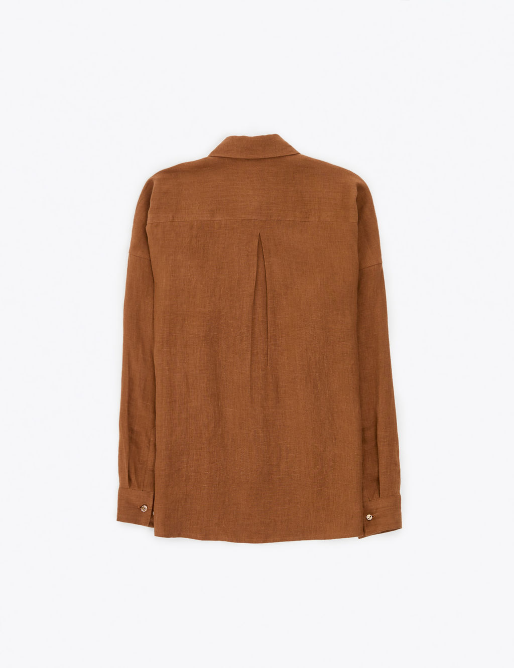 Kahverengi Oversize Uzun Kollu %100 Keten G_mlek