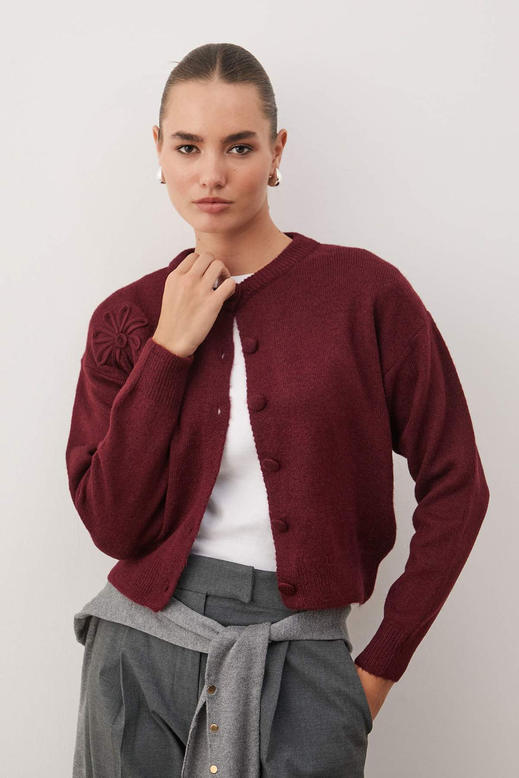 K?rm?z? Yumusak Dokulu Cicek Desenli Triko Kazak TWOAW26KZ00279 - Trendyolmilla фото 2