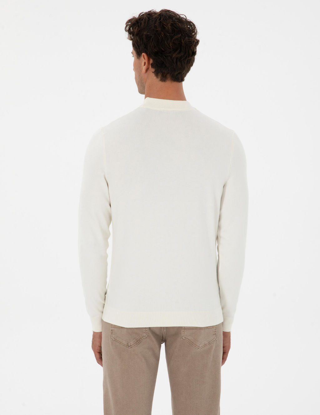 Ekru Slim Fit _eyrek Yaka Triko Kazak