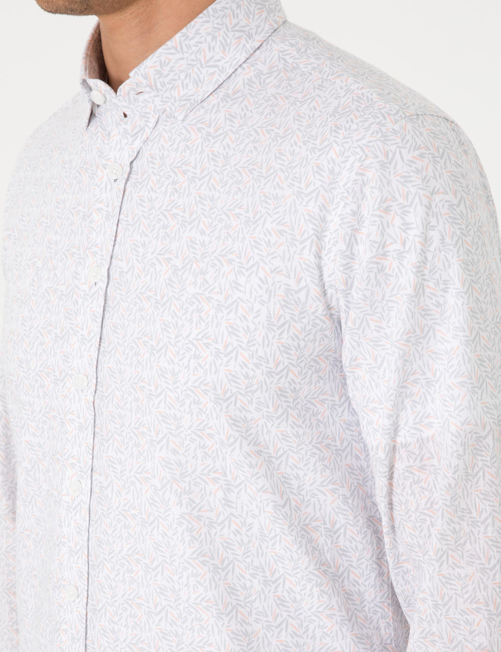 Beyaz Desen Bask_l_ Slim Fit Uzun Kollu G_mlek