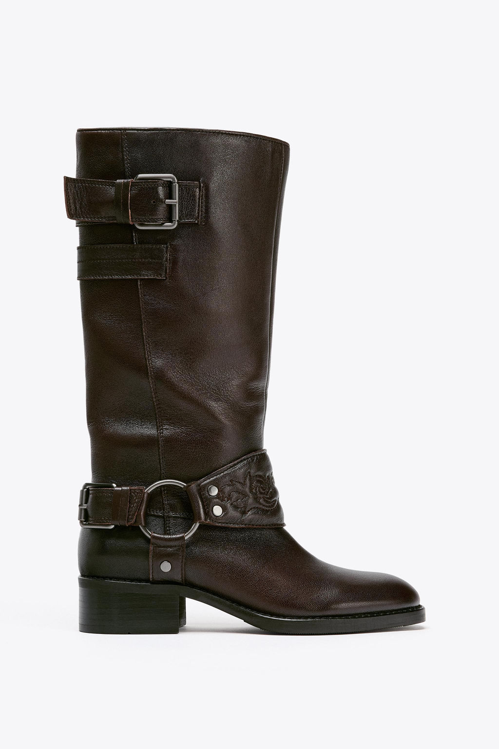 LEATHER FLAT EMBROIDERED BOOTS - Zara фото 2