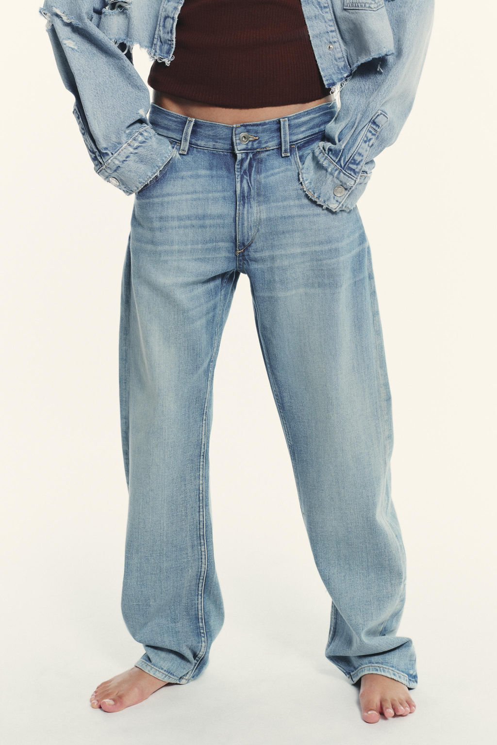 TRF STRAIGHT MID-WAIST BELTED JEANS