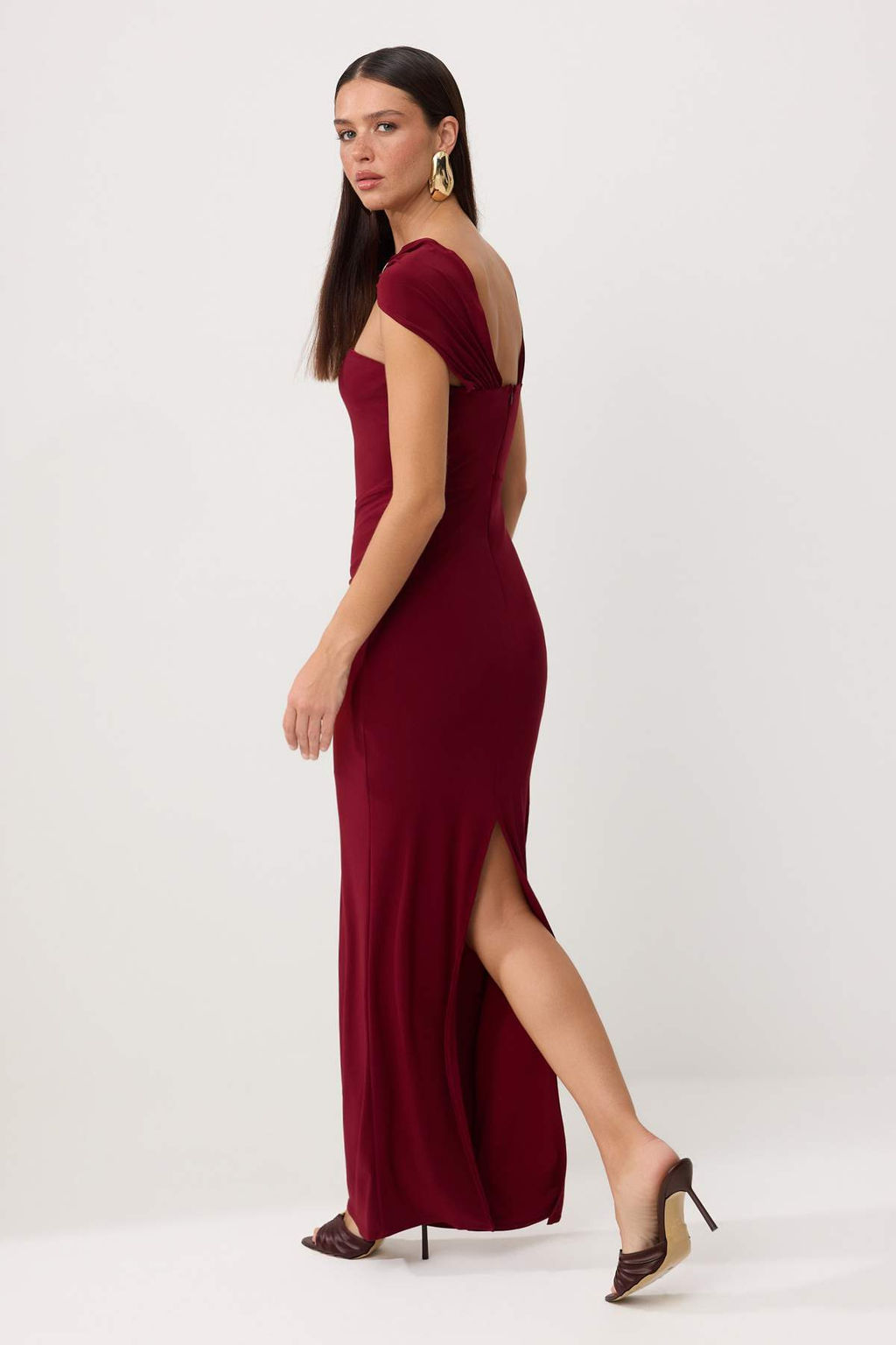 Bordo Duz Dokuma Sandy Maxi Abiye & Mezuniyet Elbisesi - Trendyolmilla фото 3