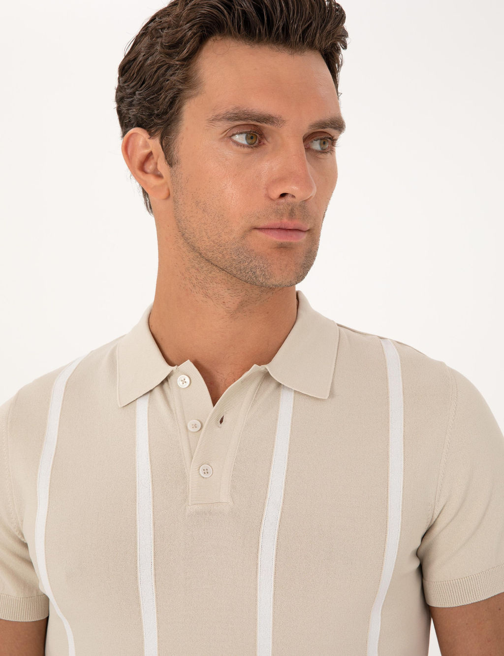 Bej Slim Fit Polo Yaka Triko T-shirt - Cacharel фото 2