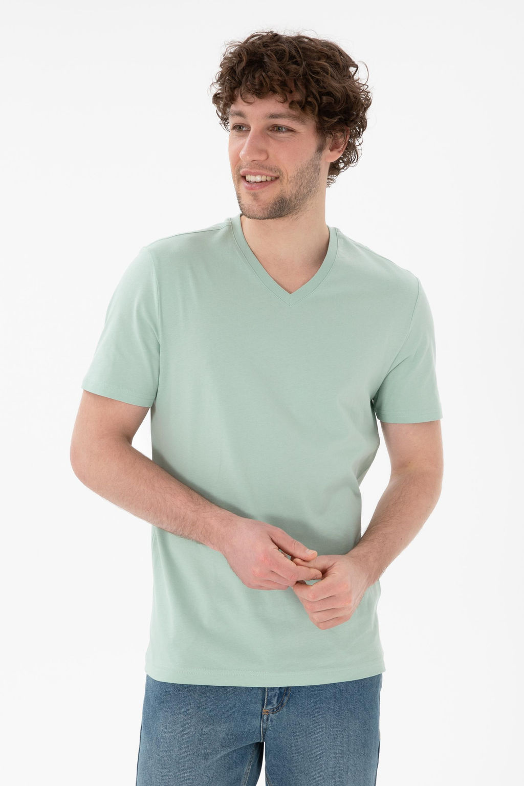 Erkek Regular Fit V Yaka Su Ye_ili Basic Ti__rt Sepette S_rpriz _ndirim - U.s. polo assn фото 2