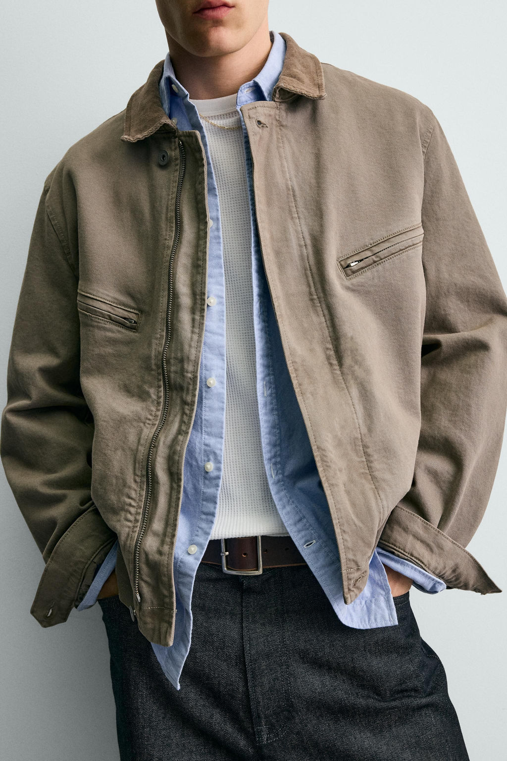 CAZADORA CROPPED FIT CUELLO PANA / Khaki - Zara фото 6