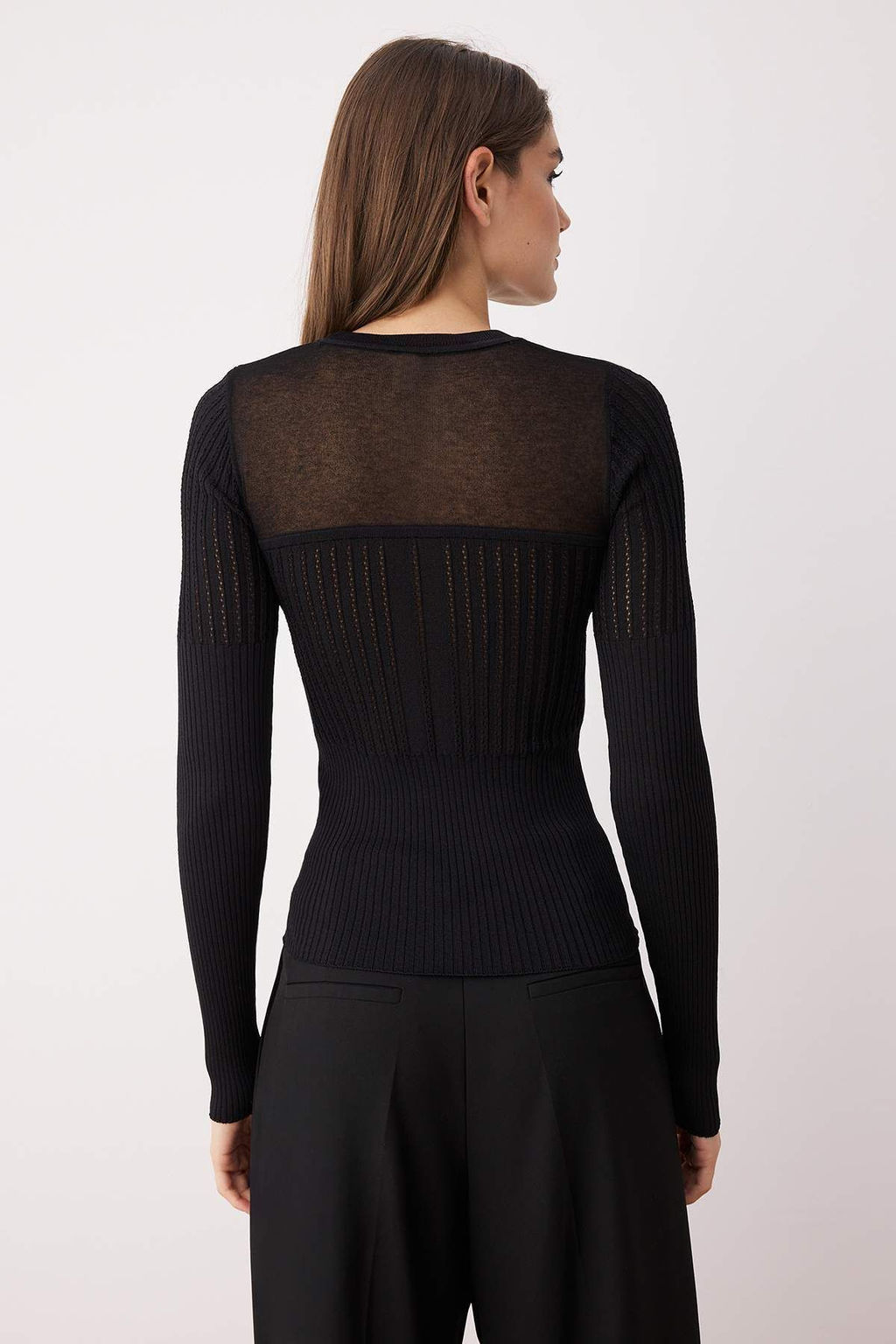 Siyah Merserize Gorunumlu Premium/Ozel Iplikli Transparan Detayl? Triko Kazak TWOAW26KZ00019 - Trendyolmilla фото 4