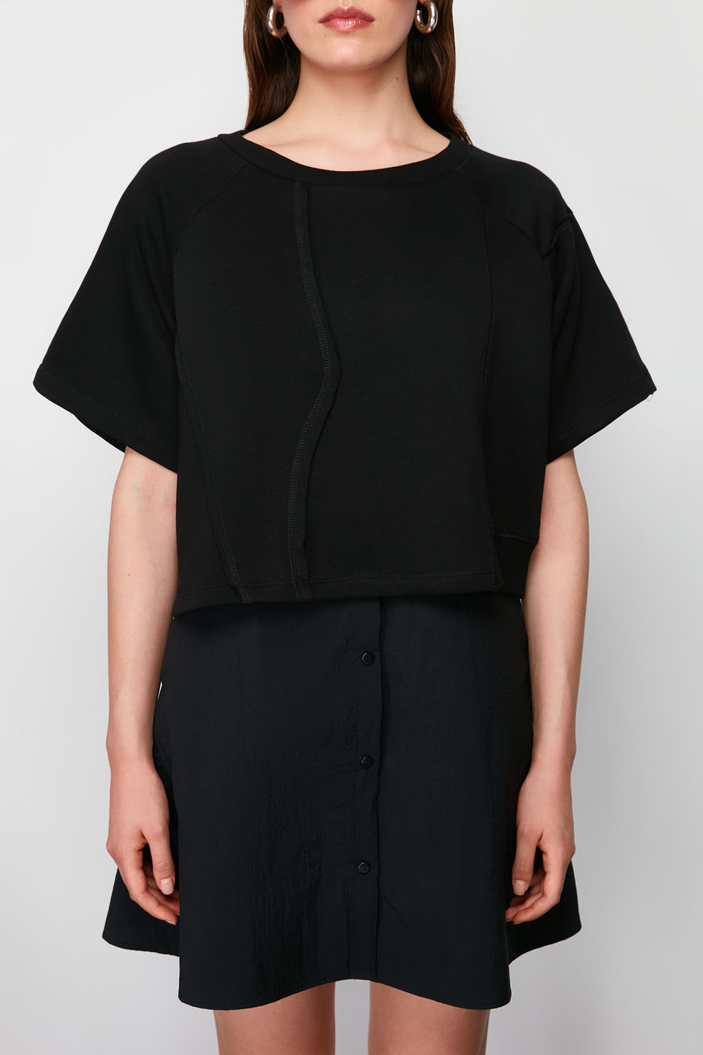 Siyah Parasut Etek Detayl? Bisiklet Yaka Mid Orme Tshirt Elbise TWOSS24EL00191 - Trendyolmilla фото 5