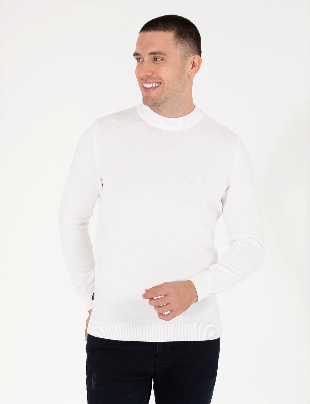 Ekru Slim Fit Yar_m Bal_k__ Yaka Basic Triko Kazak - Pierre cardin фото 3