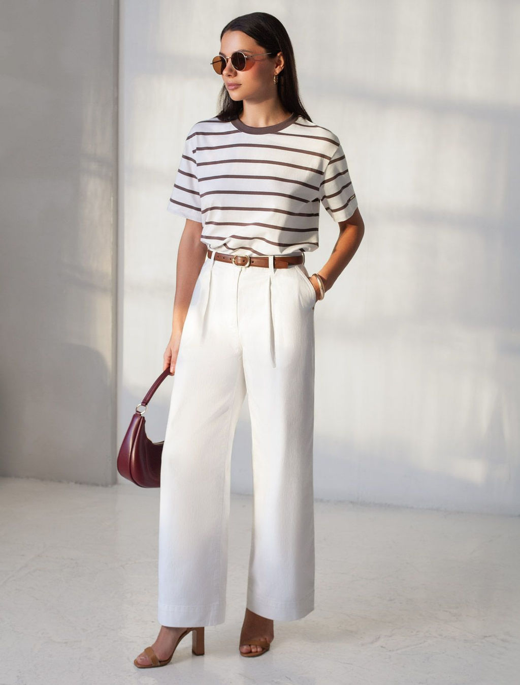 Свободная футболка в полоску из премиального хлопка с эластаном - Vilatte фото 5