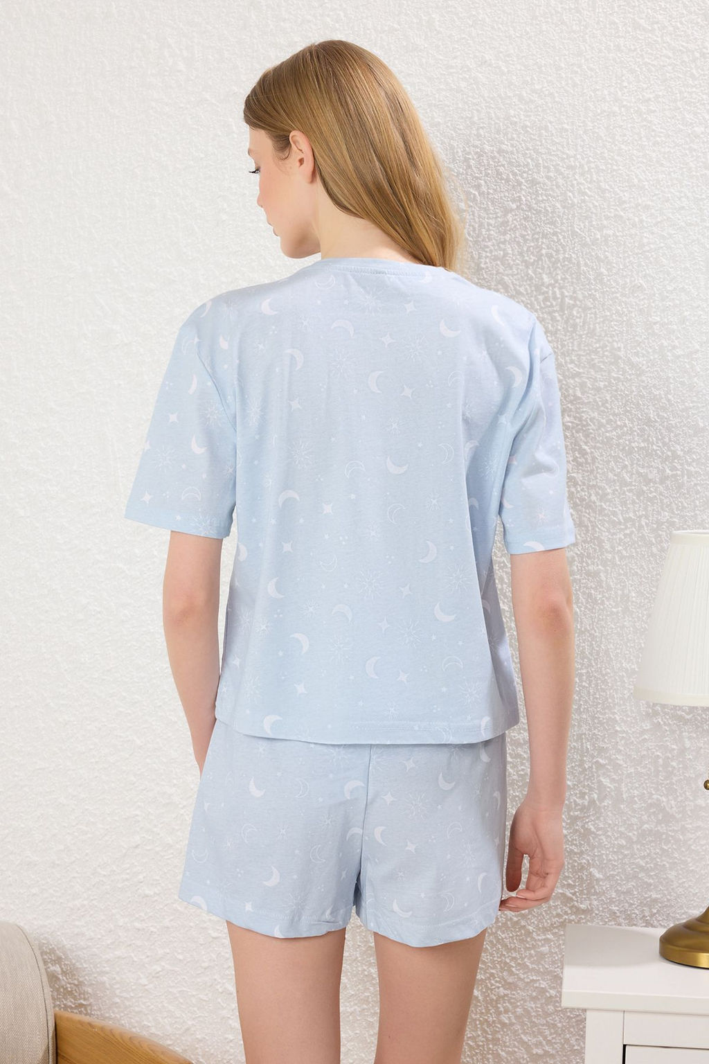 Trendyolmilla Kad?n Family/Aile Beyaz %100 Pamuklu Galaksi Desenli Sortlu Orme Pijama Tak?m? THMSS25PT00334  фото 14