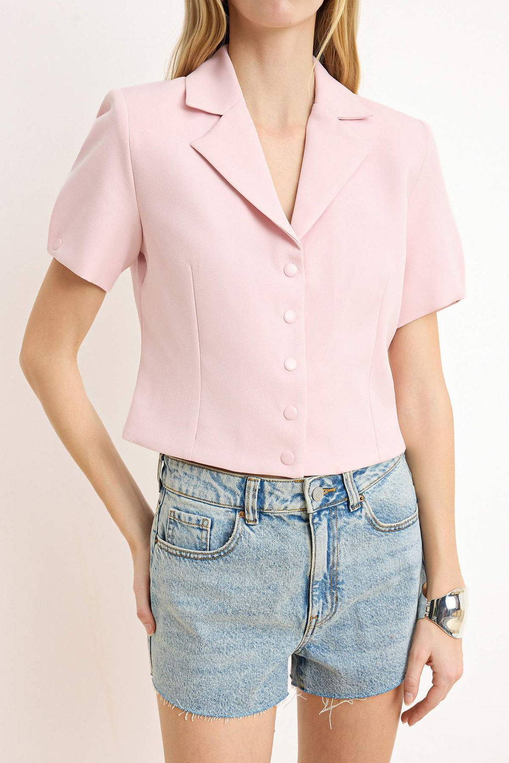 Pembe C?tc?tl? K?sa Kollu Astarl? Crop Blazer Ceket TWOSS26BC00029 - Trendyolmilla фото 3