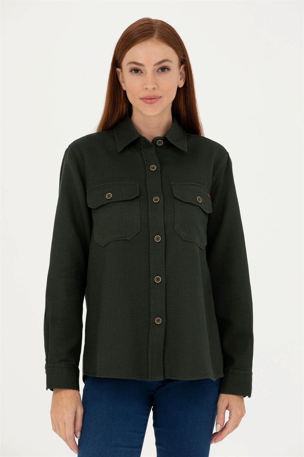 Женская рубашка цвета хаки с длинным рукавом - U.s. polo assn фото 3