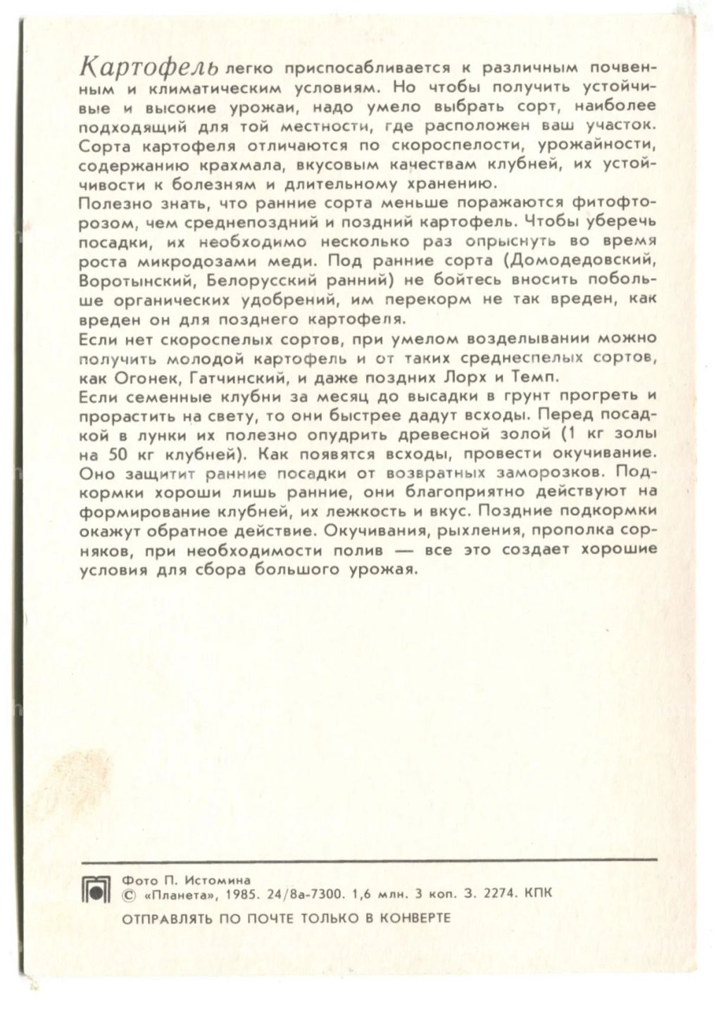 Открытка Картофель