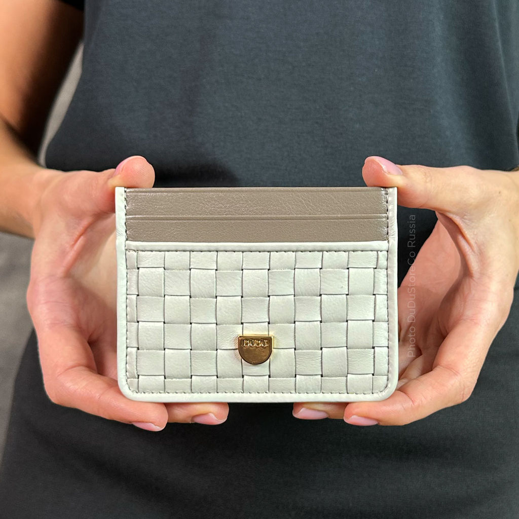 Итальянский кожаный кардхолдер DuDu серии Svalbard | жемчужный серый - Dudubags фото 3