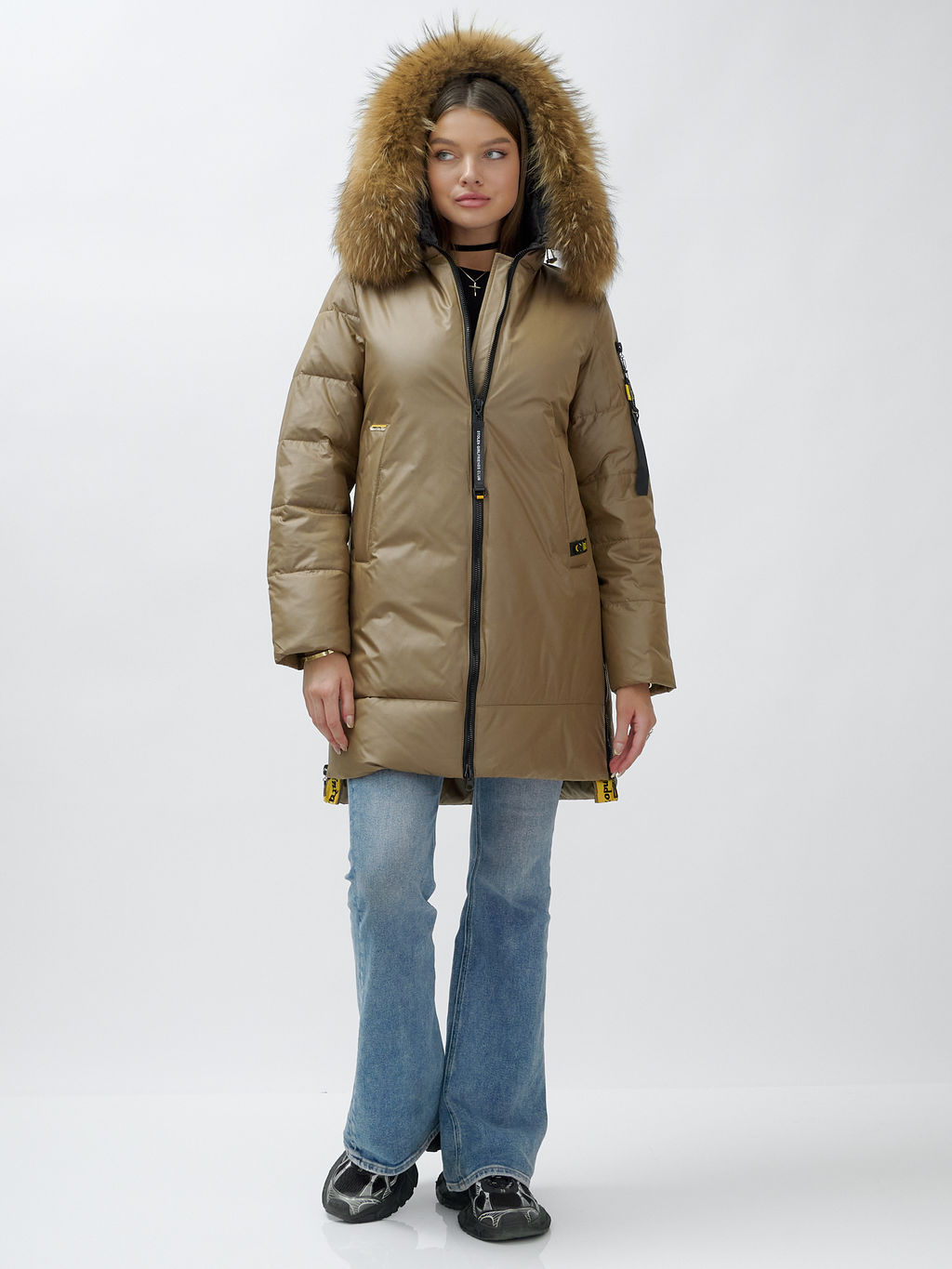 Куртка зимняя HaiLuoZi 871K женская коричневая с мехом енота утеплитель 260 г/м² - Mtforce фото 7