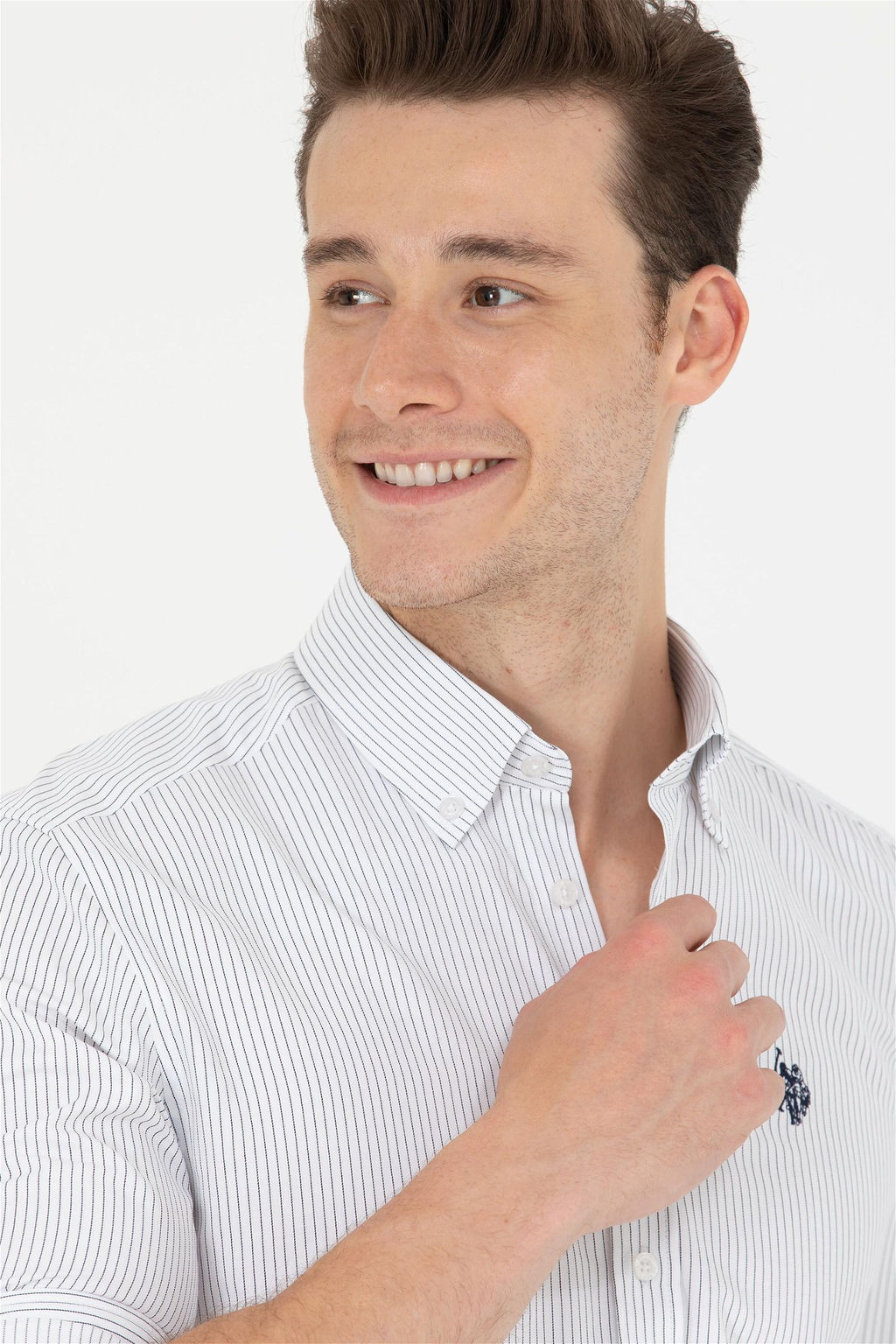 Мужская белая рубашка в темно-синюю полоску Неожиданная скидка в корзине - U.s. polo assn фото 2