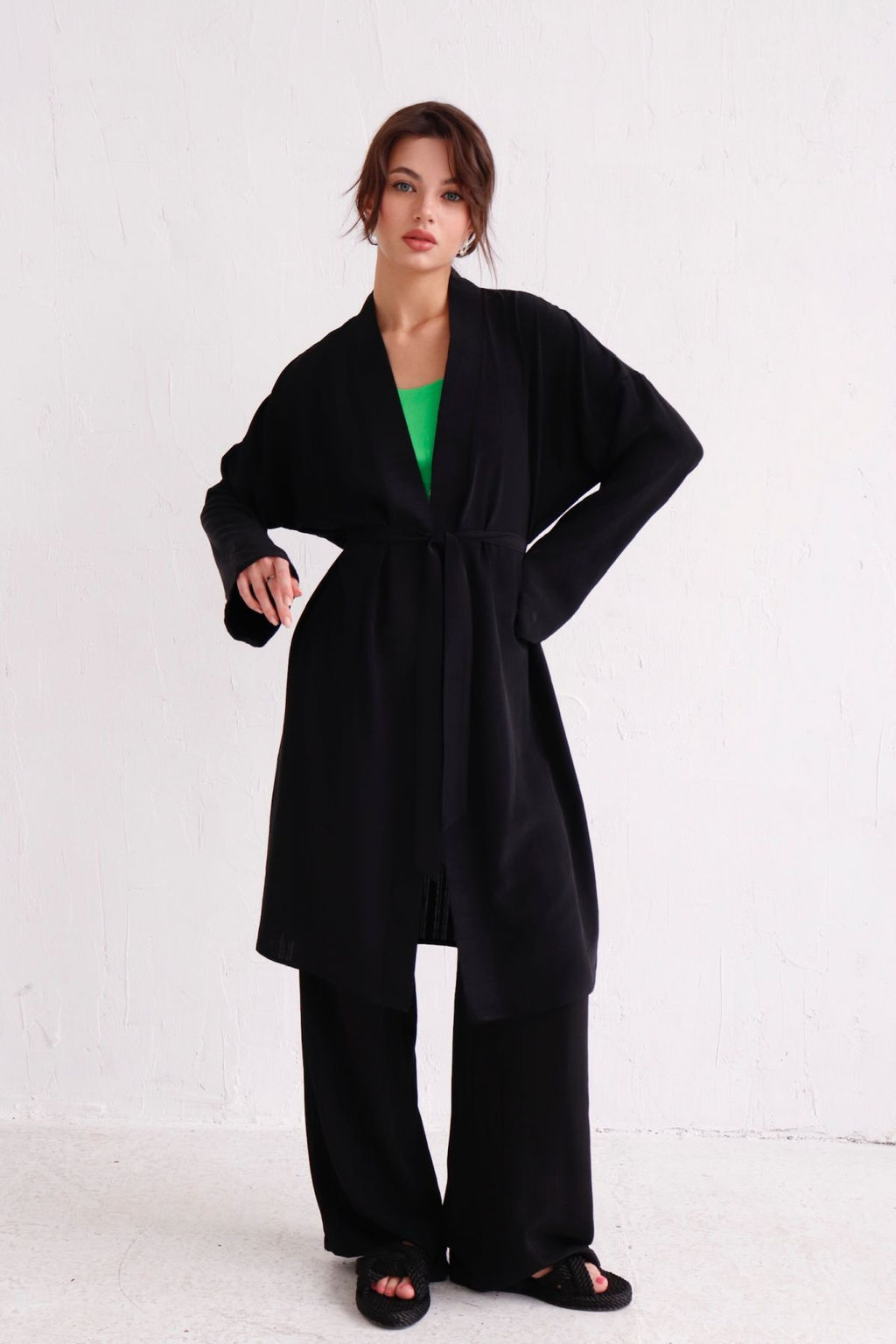 9536 Костюм из кимоно и брюк-палаццо чёрный - Martichelli фото 17