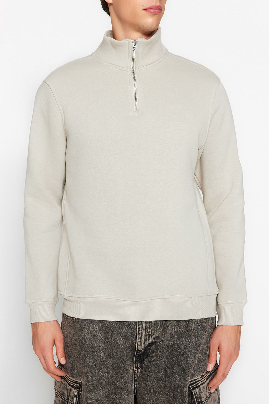 Tas Regular/Normal Kesim Dik Yaka Fermuarl? Pamuklu Basic Ici Polarl? Sweatshirt TMNAW24SW00041