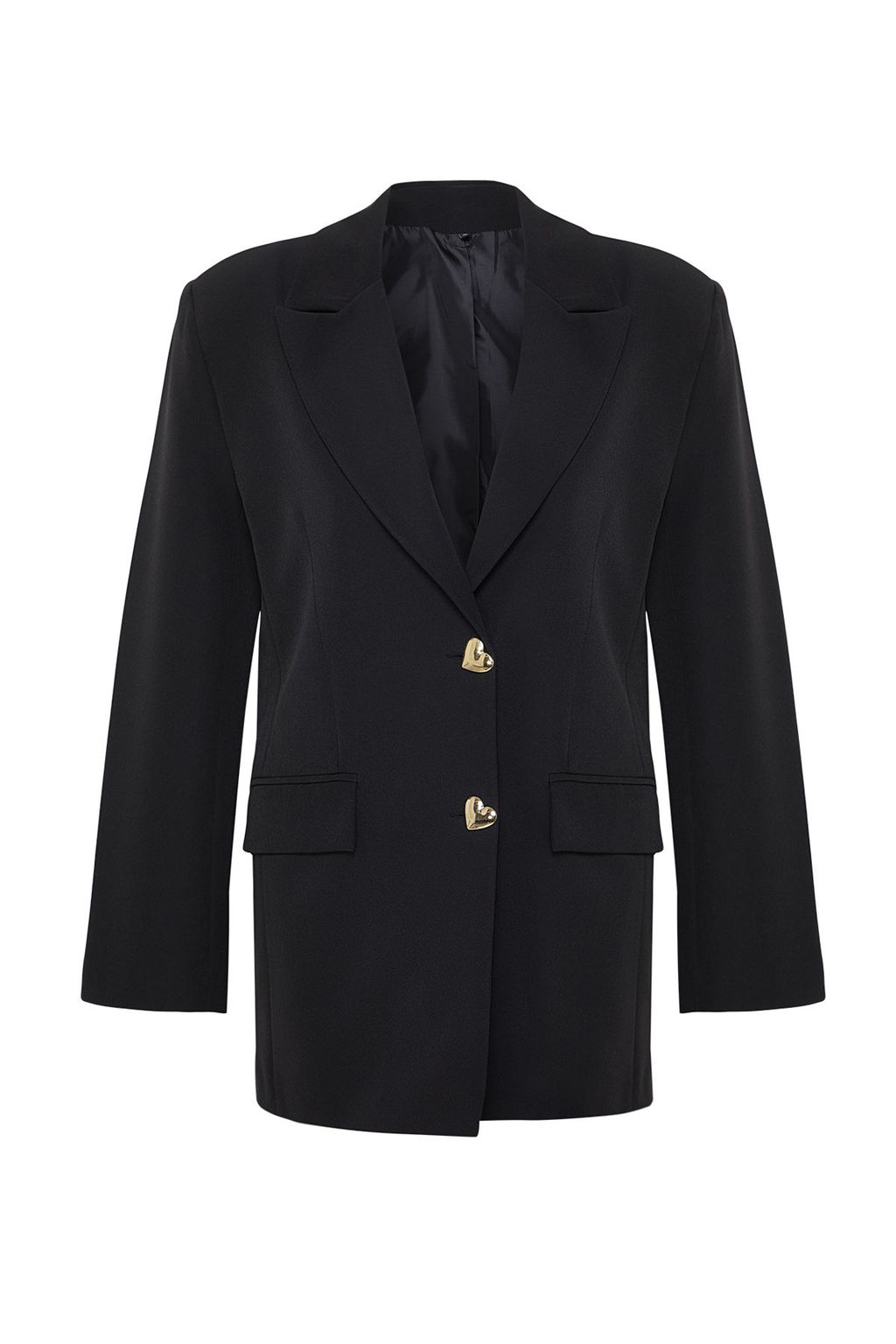 TRENDYOLMILLA Siyah Oversize Kalp Dugmeli Dokuma Blazer Ceket TWOAW25BC00003  фото 6