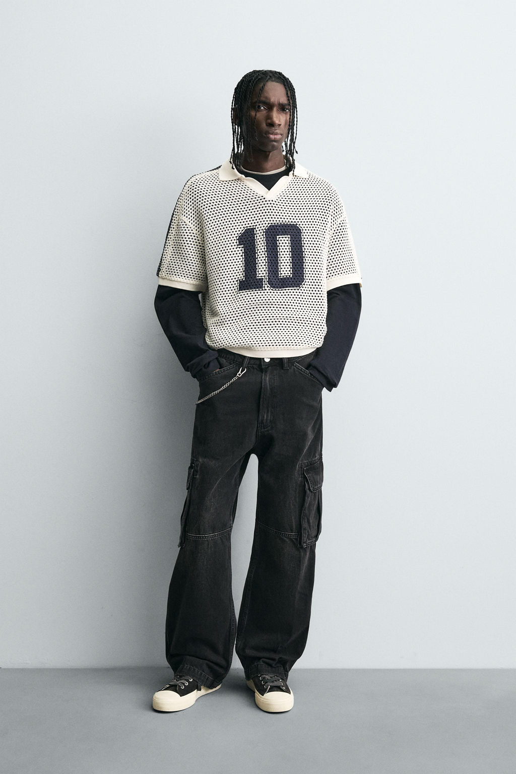 RETRO FOOTBALL OPEN-KNIT POLO SHIRT