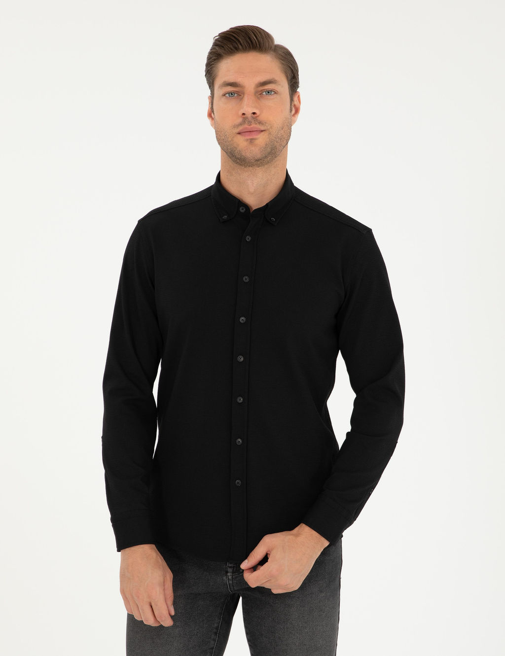 Siyah Slim Fit Uzun Kollu G_mlek