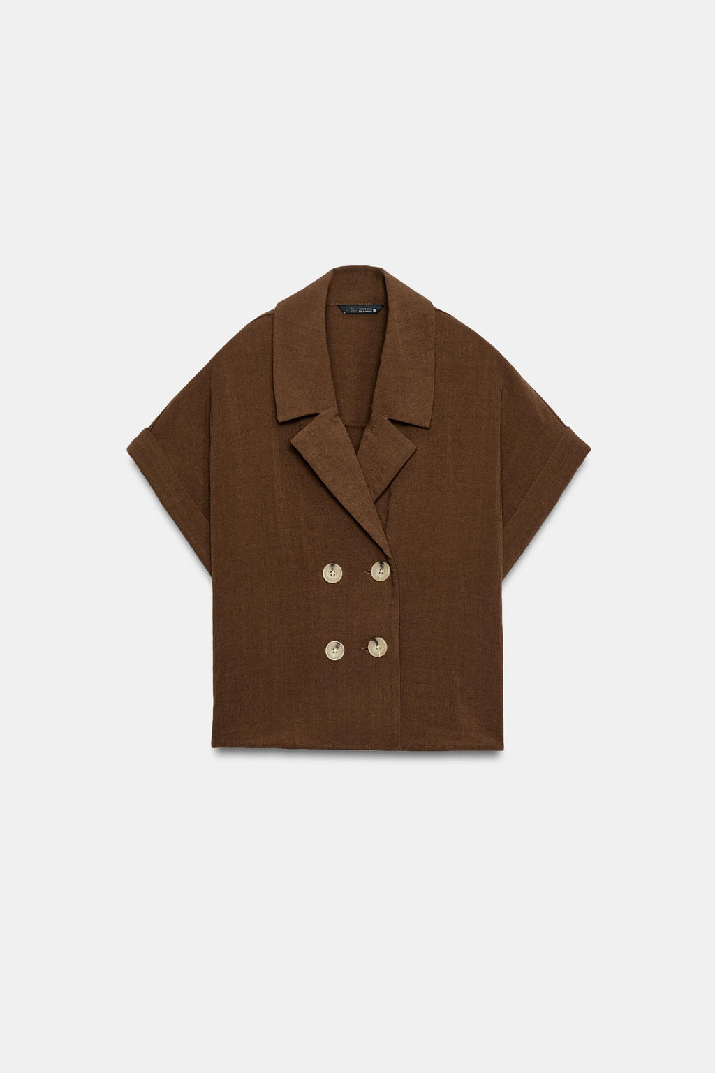 CAMISA CRUZADA MANGA CORTA / Marr?n claro