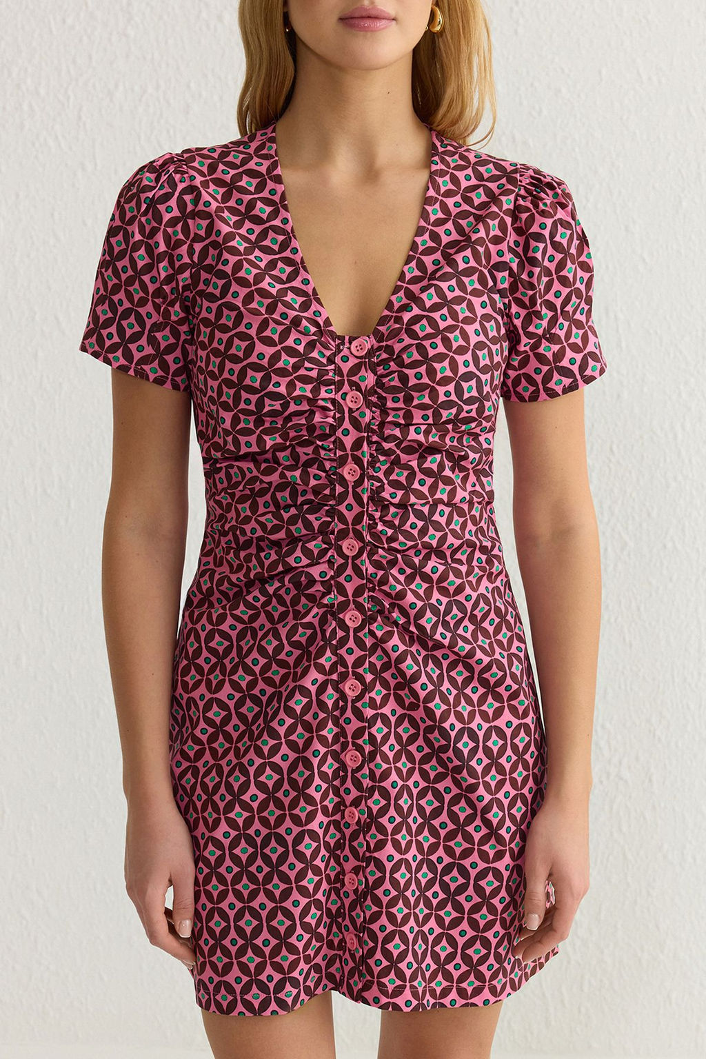 TRENDYOLMILLA Mor Retro Desenli Mini Dokuma Gomlek Elbise TWOSS25EL00080  фото 3